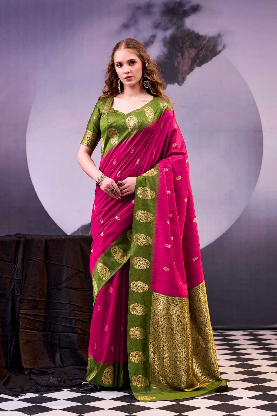 Zari Weaving Traditional Poly Cotton Saree with Unstitched Blouse