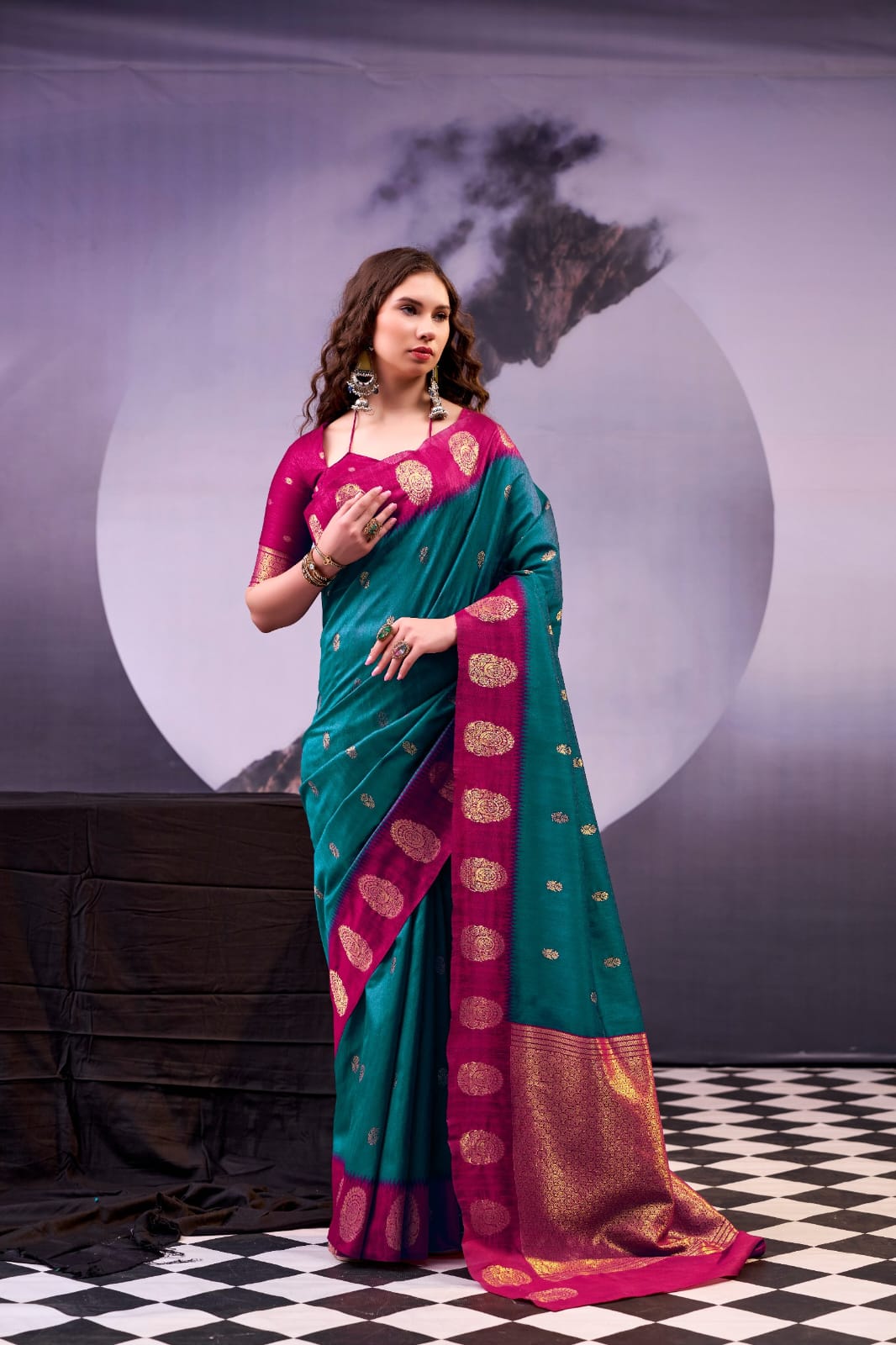 Zari Weaving Traditional Poly Cotton Saree with Unstitched Blouse