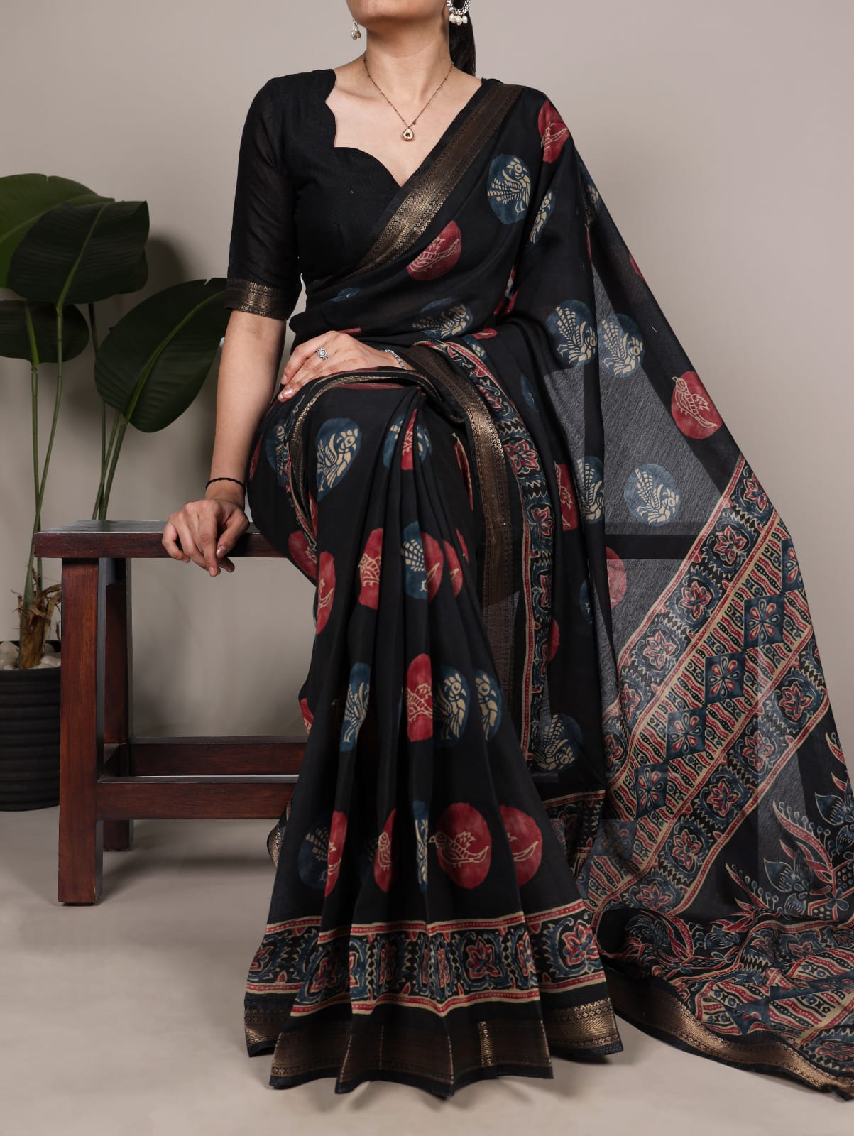 P.V Chanderi Print Saree with Unstitched Blouse