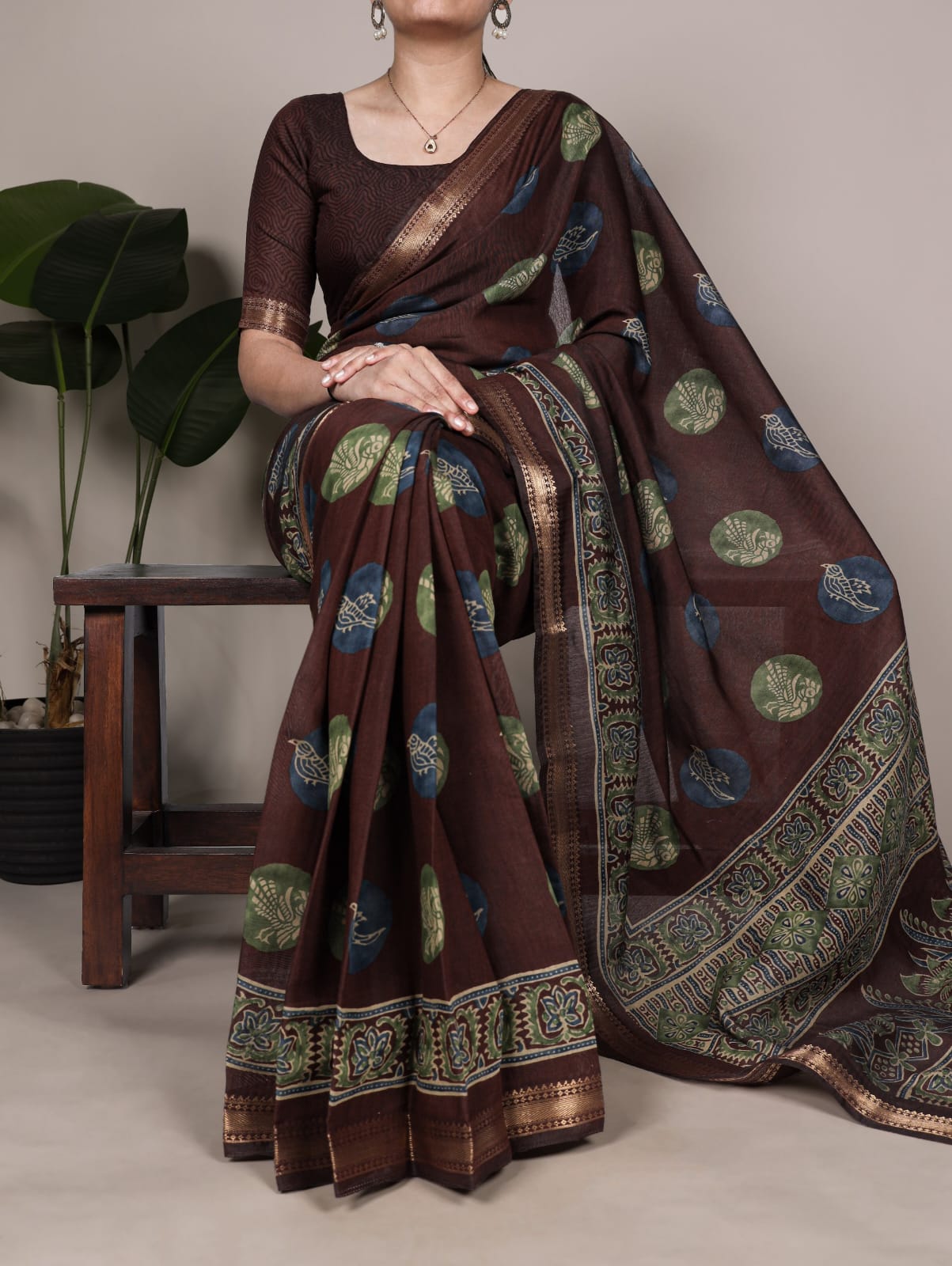 P.V Chanderi Print Saree with Unstitched Blouse