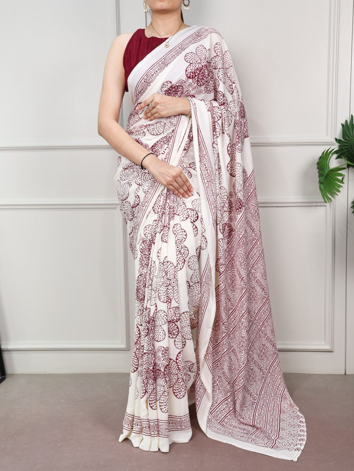 Satin Silk Print Saree with Unstitched Blouse