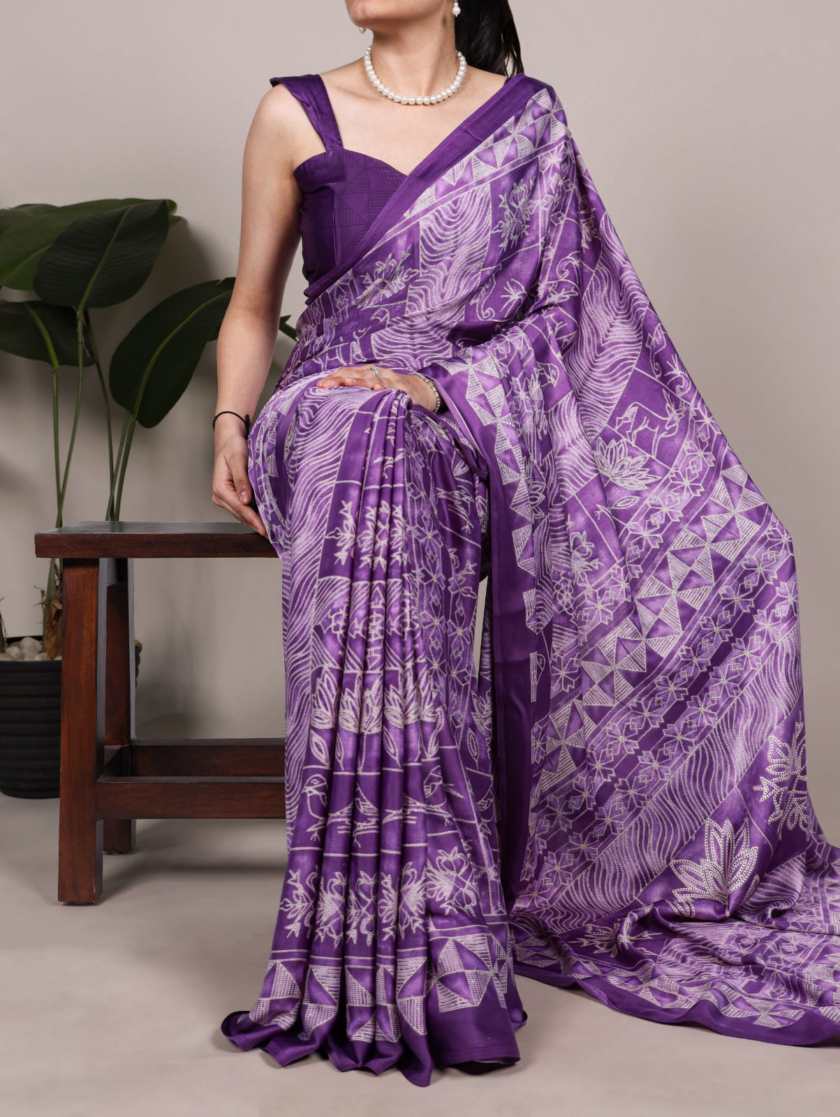 Satin Silk Print Saree with Unstitched Blouse