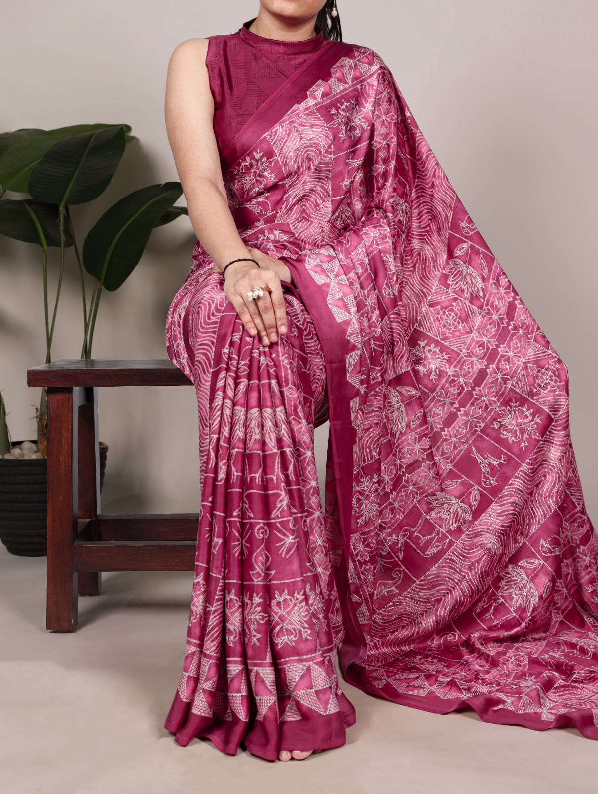 Satin Silk Print Saree with Unstitched Blouse