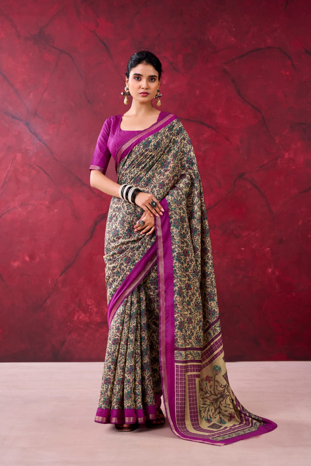 Polyester Viscose Chanderi Saree with Unstitched Blouse