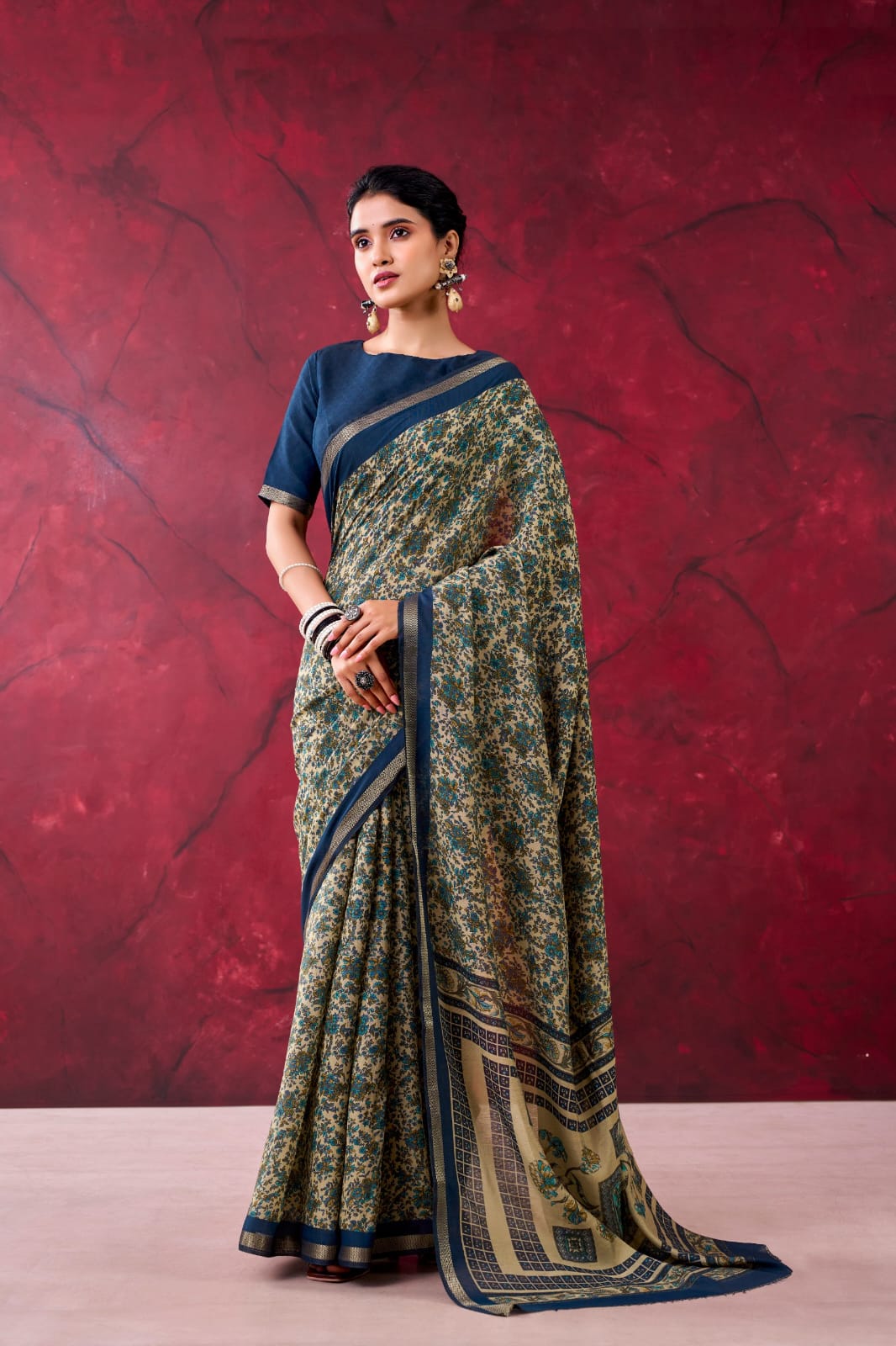 Polyester Viscose Chanderi Saree with Unstitched Blouse