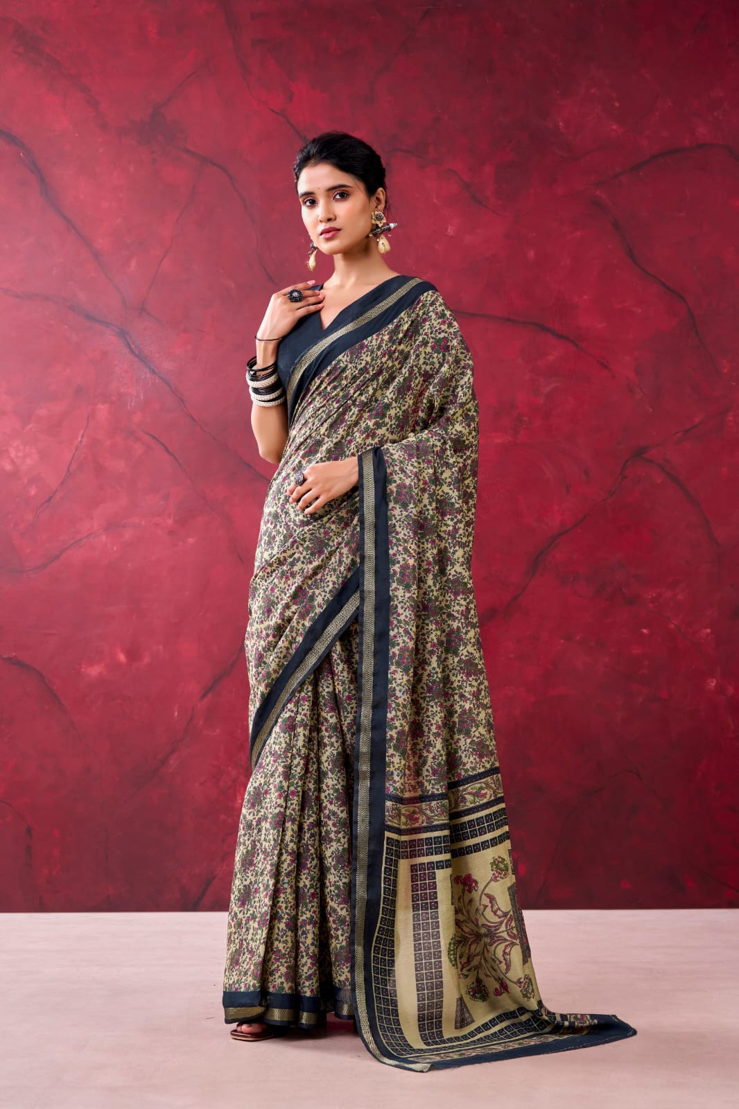 Polyester Viscose Chanderi Saree with Unstitched Blouse