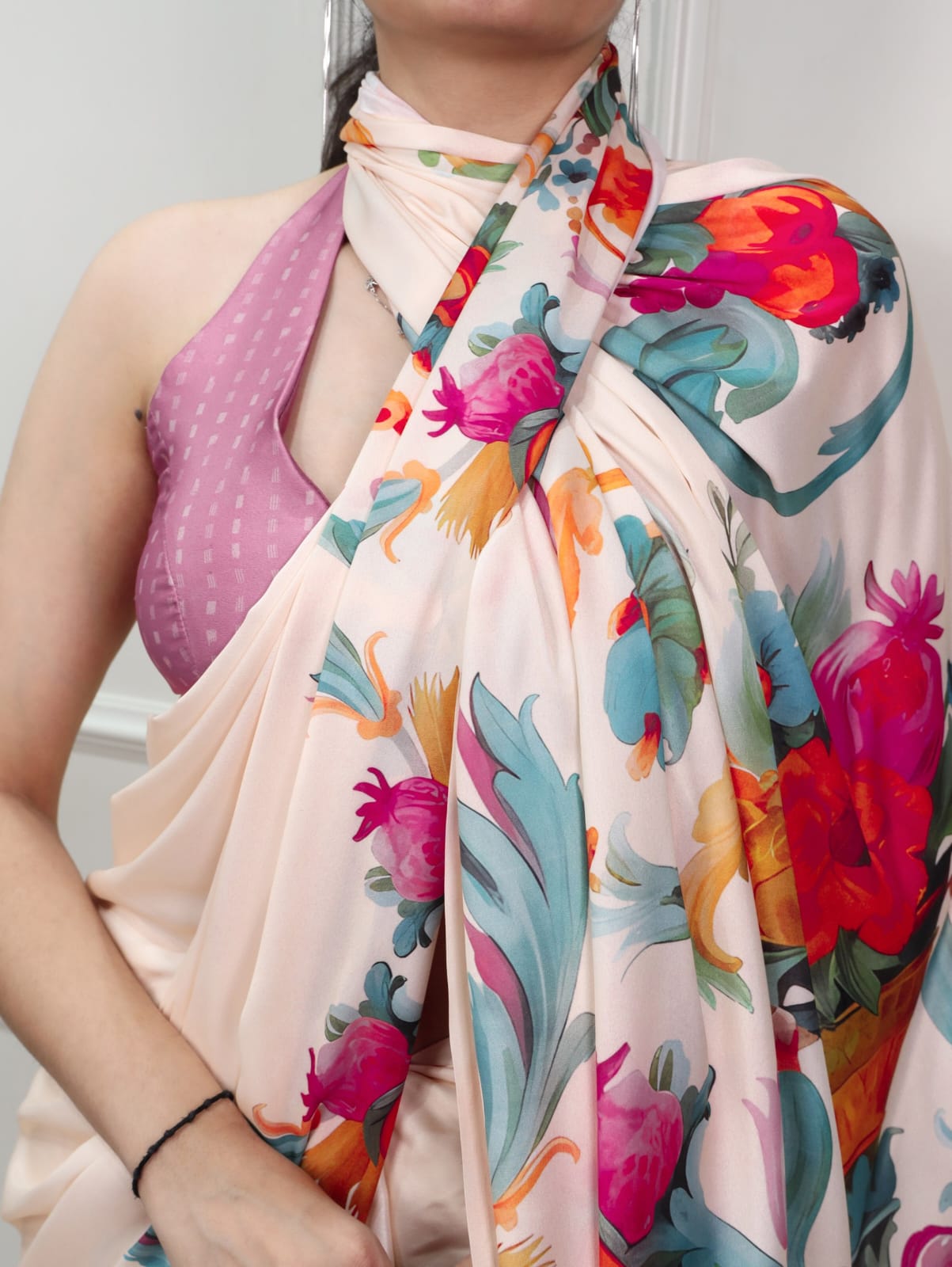 Satin Silk Print Saree with Unstitched Blouse