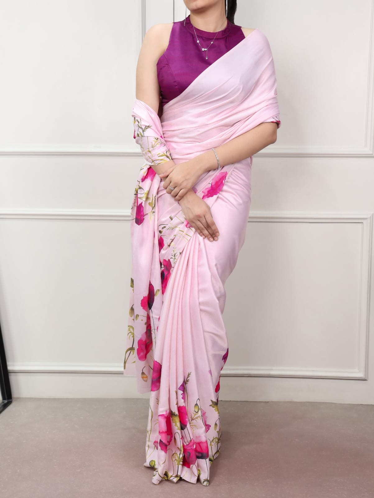 Satin Silk Print Saree with Unstitched Blouse