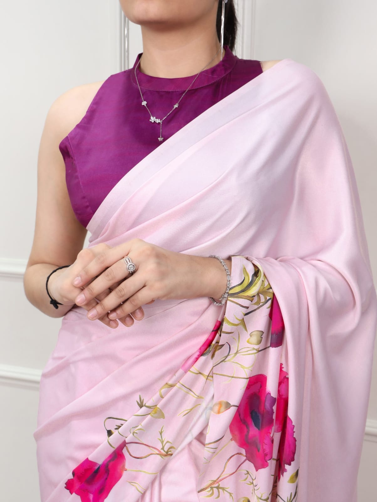 Satin Silk Print Saree with Unstitched Blouse
