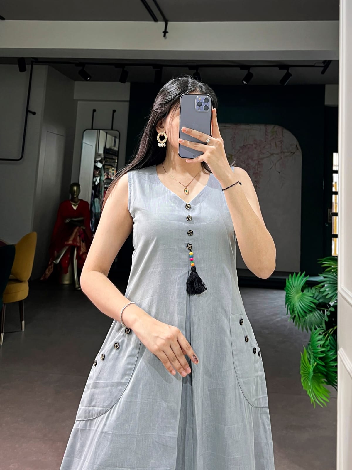 Elegant Sleeveless Khadi Cotton Maxi Dress with Pockets