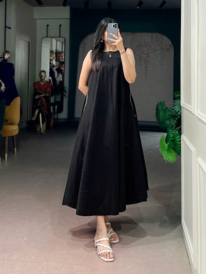 Elegant Sleeveless Khadi Cotton Maxi Dress with Pockets