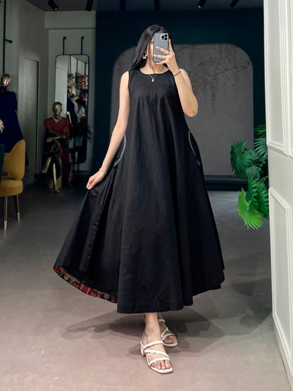 Elegant Sleeveless Khadi Cotton Maxi Dress with Pockets