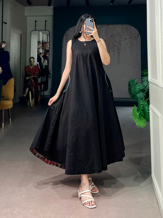 Elegant Sleeveless Khadi Cotton Maxi Dress with Pockets
