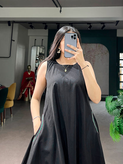 Elegant Sleeveless Khadi Cotton Maxi Dress with Pockets