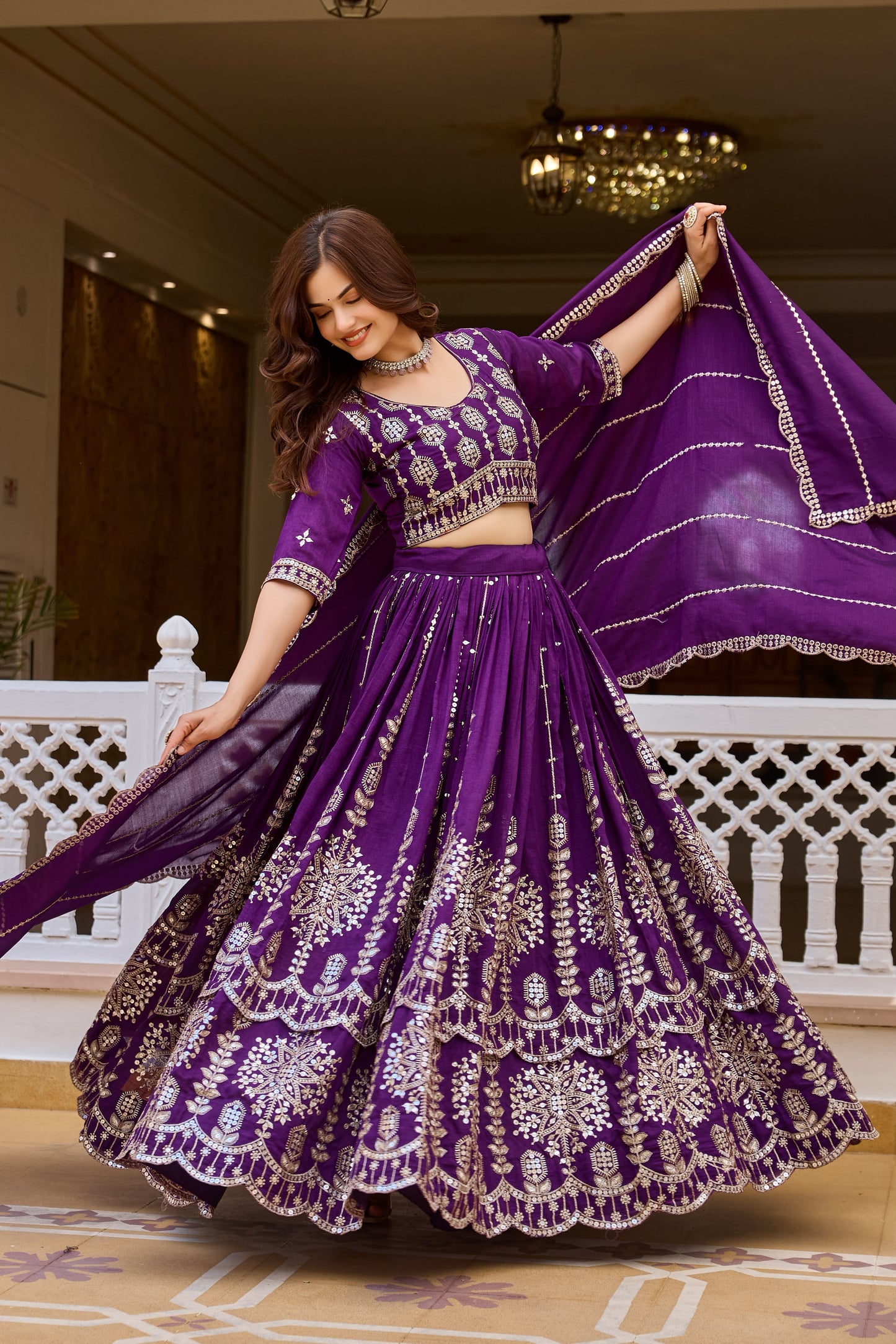 Purple color Pure Vichitra Bridesmaid Lehenga Choli