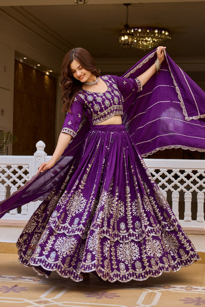 Purple color Pure Vichitra Bridesmaid Lehenga Choli