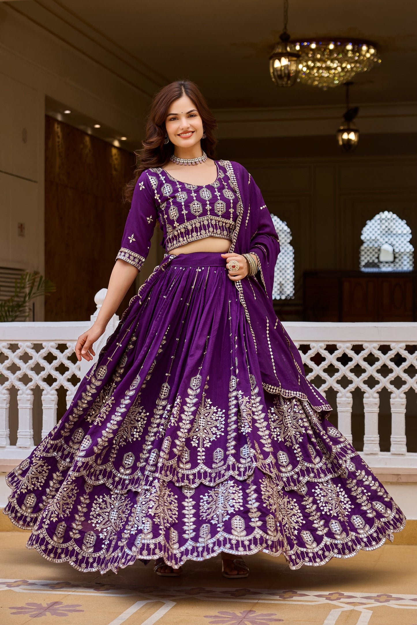 Purple color Pure Vichitra Bridesmaid Lehenga Choli