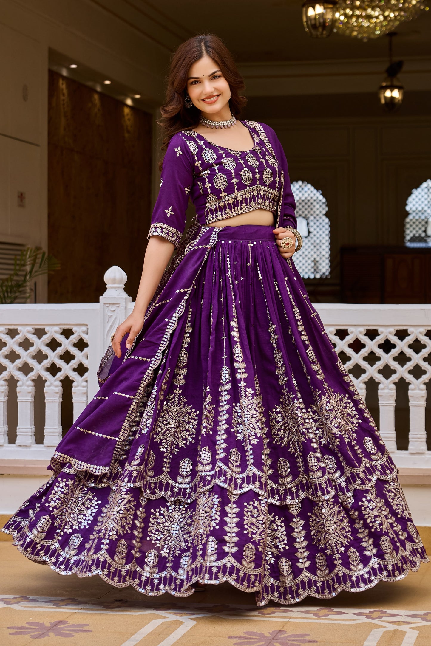 Purple color Pure Vichitra Bridesmaid Lehenga Choli