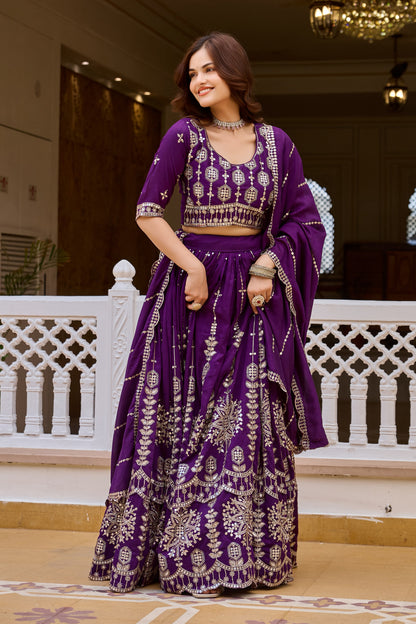 Purple color Pure Vichitra Bridesmaid Lehenga Choli