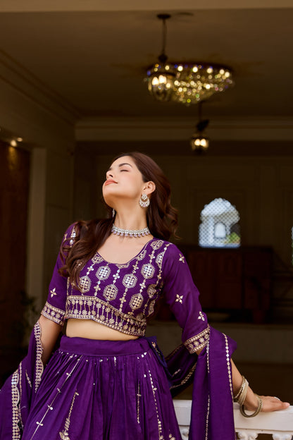 Purple color Pure Vichitra Bridesmaid Lehenga Choli