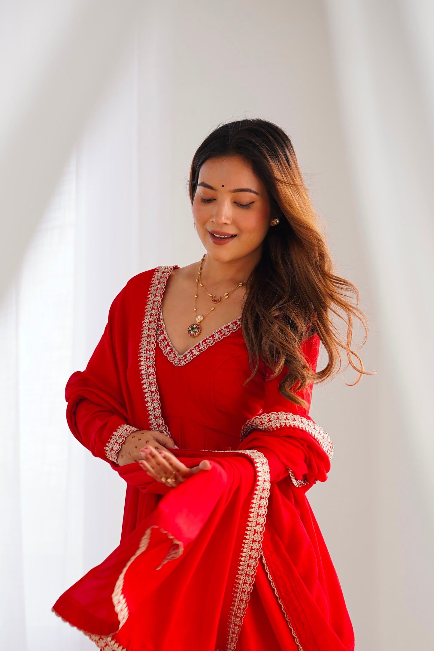 Red Color Pure Blooming Fully Flair Anarkali Gown