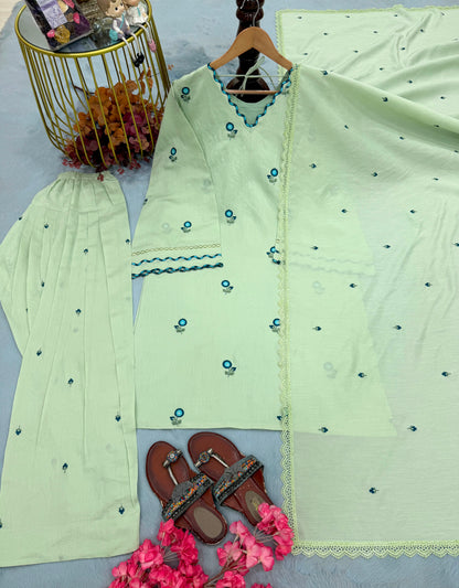 Exclusive Designer Mul Chandheri Kurti Farshi Palazzo With Dupatta set