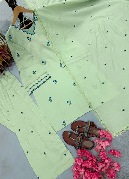 Exclusive Designer Mul Chandheri Kurti Farshi Palazzo With Dupatta set