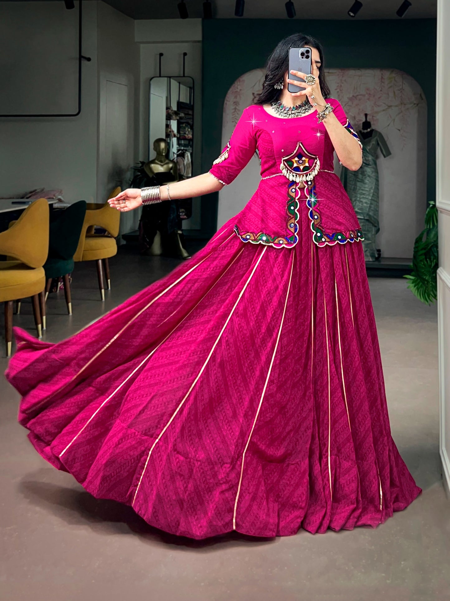 Pink color Georgette Navratri Co-ord Set Lehenga Choli