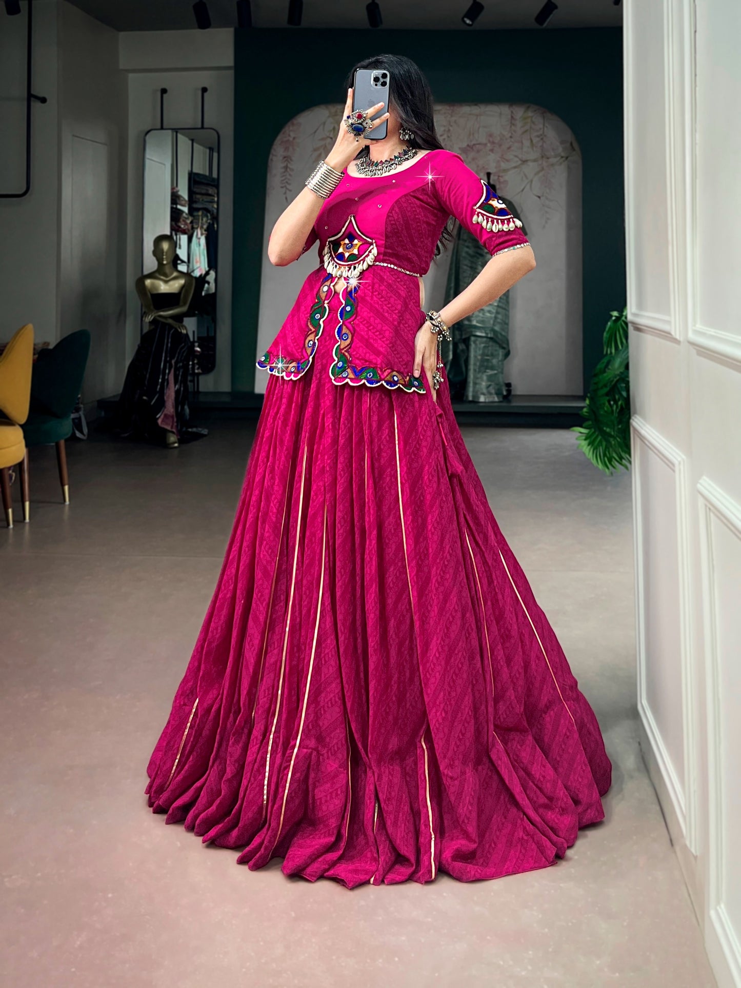 Pink color Georgette Navratri Co-ord Set Lehenga Choli