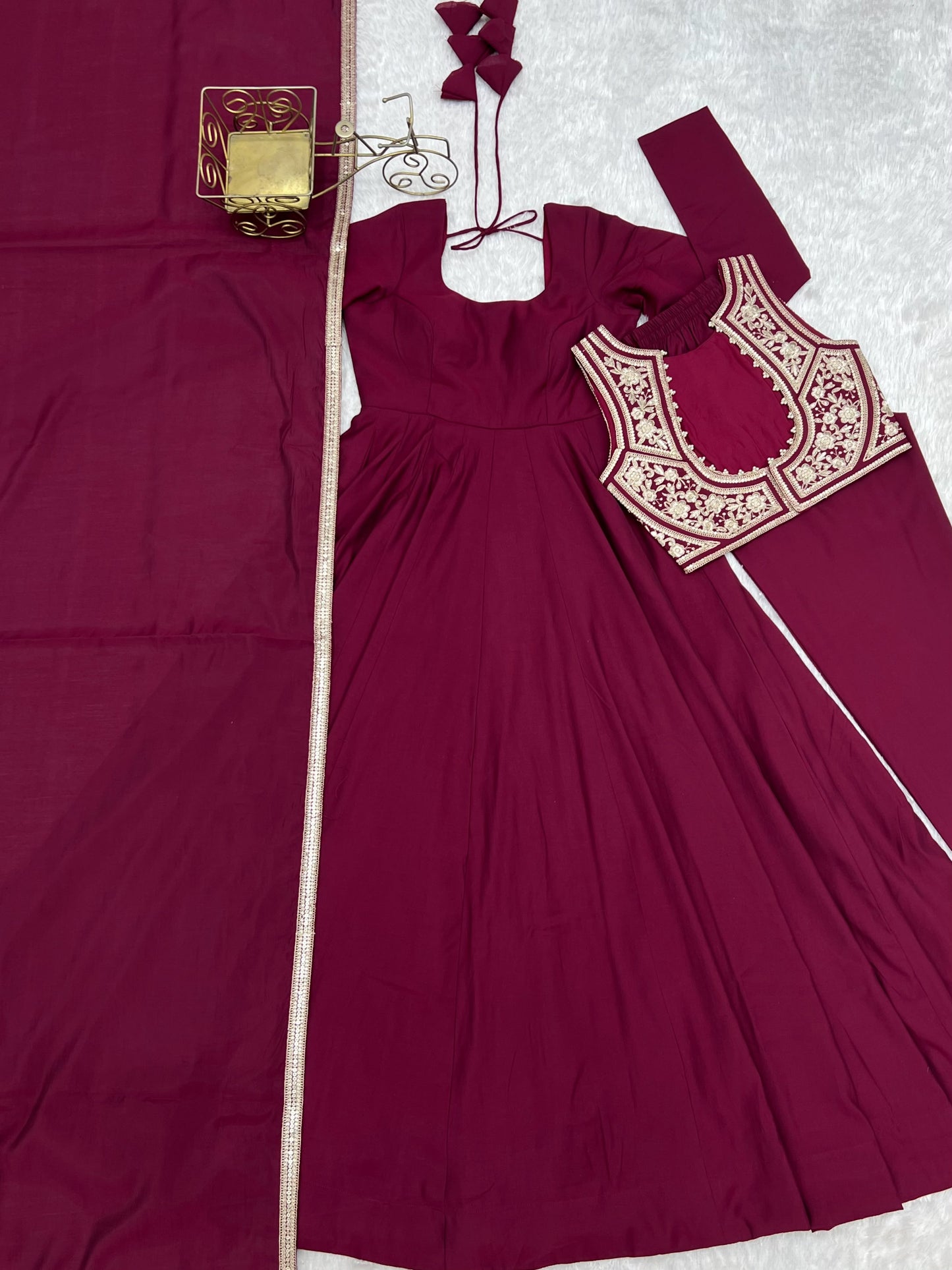 Magenta Pink Roman Silk Designer Party wear Anarkali Gown  Fancy Jacket and Dupatta