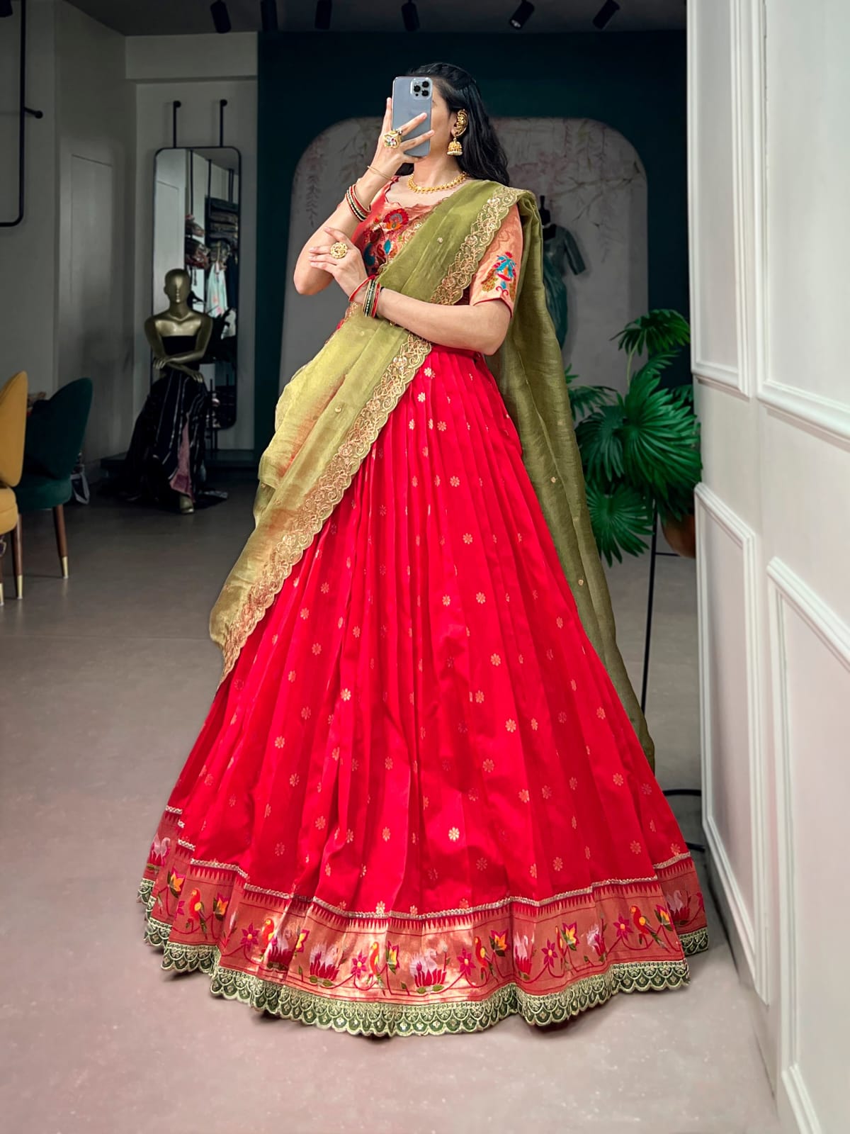 Red color Paithani Lehenga Choli