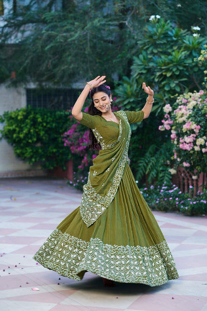 Parrot Green color Janmashtami Lehenga Choli - Gopidress