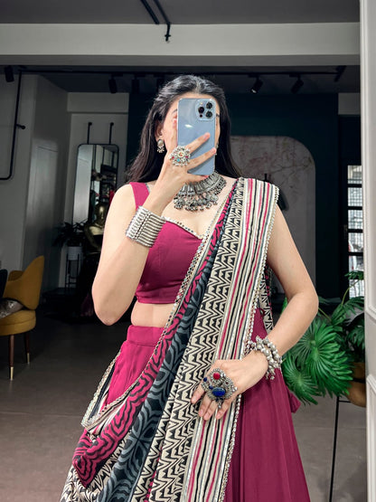 Magenta Pink color Rayon Ready to wear Navratri Lehenga Choli with Dupatta