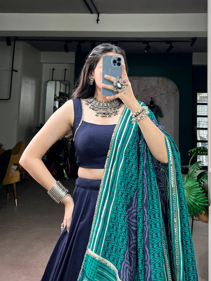 Navy Blue color Rayon Ready to wear Navratri Lehenga Choli with Dupatta