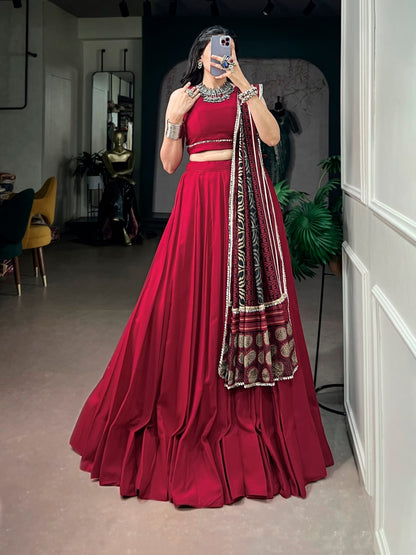Red  color Rayon Ready to wear Navratri Lehenga Choli with Dupatta