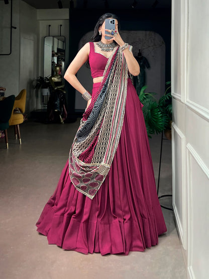 Magenta Pink color Rayon Ready to wear Navratri Lehenga Choli with Dupatta