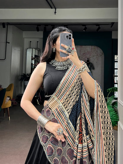 Black color Rayon Ready to wear Navratri Lehenga Choli with Dupatta
