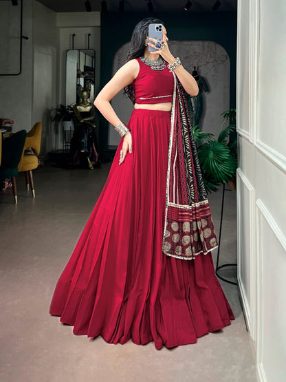 Red  color Rayon Ready to wear Navratri Lehenga Choli with Dupatta