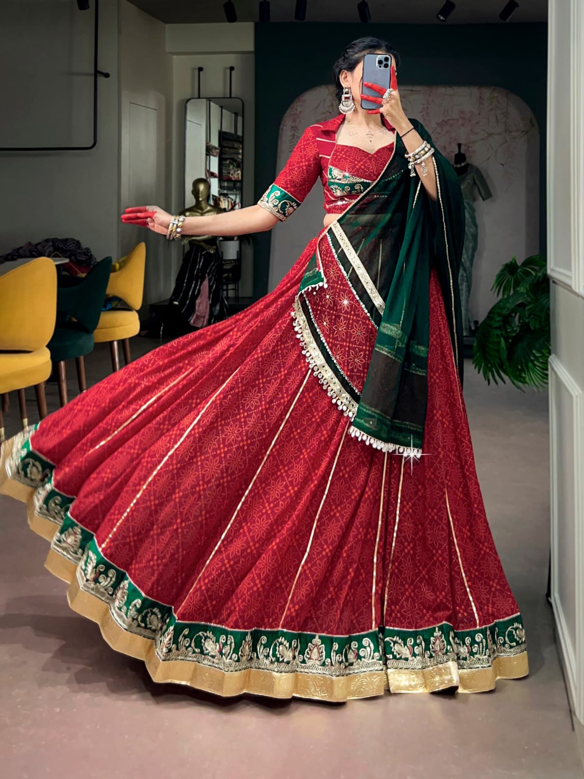 Traditional Bandhej Print Navratri Lehenga Choli with Dupatta