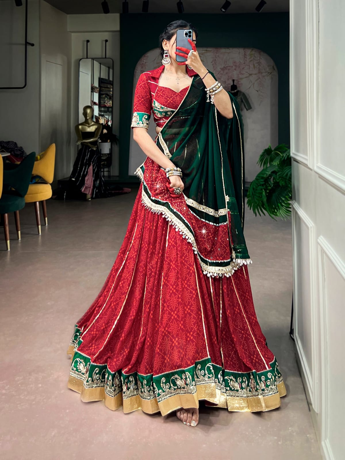Traditional Bandhej Print Navratri Lehenga Choli with Dupatta