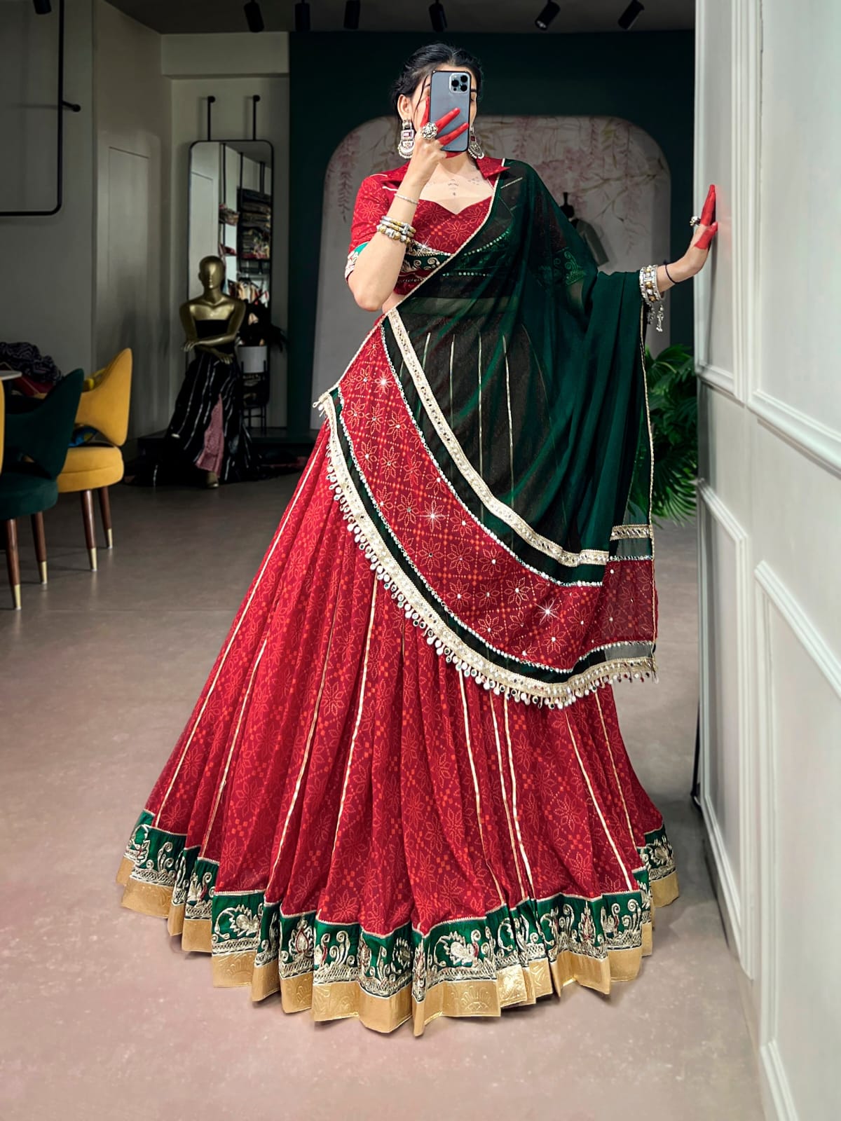 Traditional Bandhej Print Navratri Lehenga Choli with Dupatta