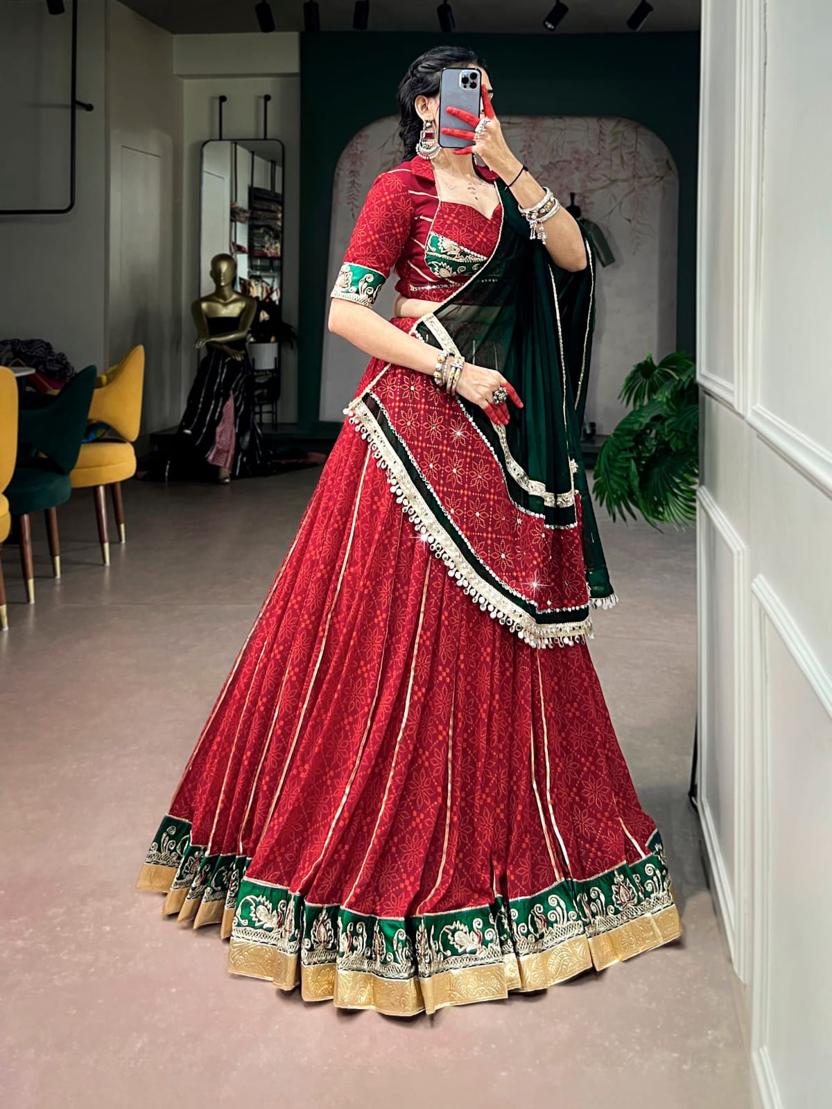 Traditional Bandhej Print Navratri Lehenga Choli with Dupatta