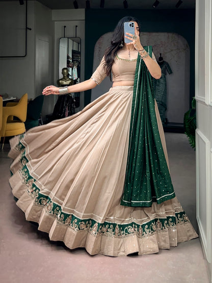 Elegant Beige Navratri Lehenga Choli and Dupatta