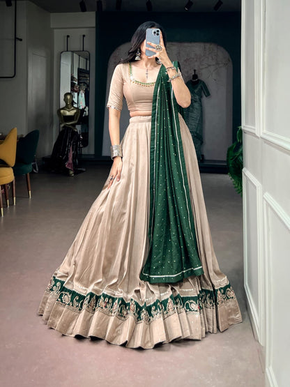 Elegant Beige Navratri Lehenga Choli and Dupatta