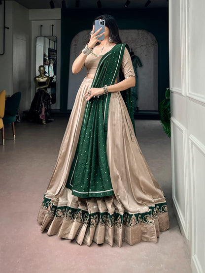 Elegant Beige Navratri Lehenga Choli and Dupatta