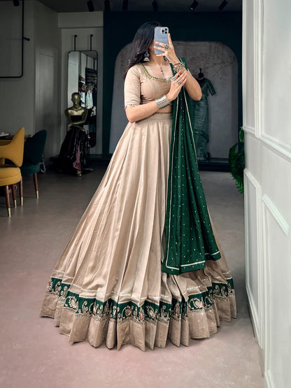 Elegant Beige Navratri Lehenga Choli and Dupatta