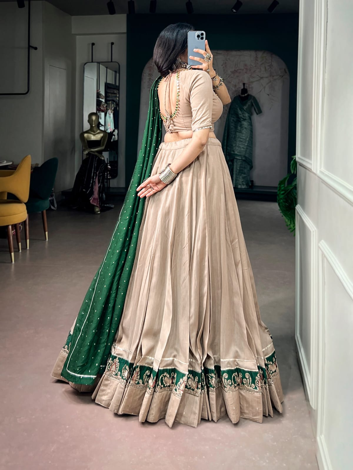 Elegant Beige Navratri Lehenga Choli and Dupatta