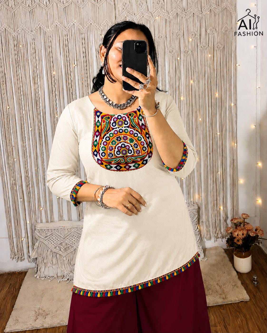 Navratri Special Gamthi Embroidery and Mirror Work Short Kurti