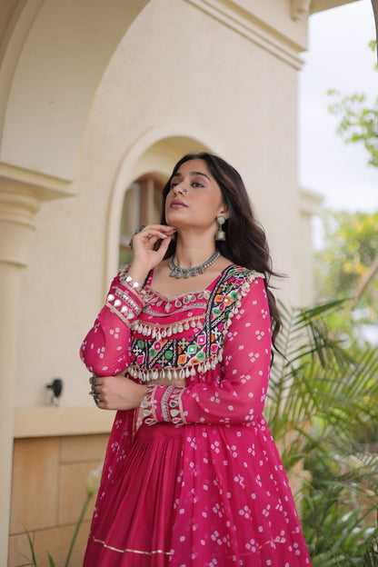 Bandhani Print with Kutchi Patche work Navratri Kurti