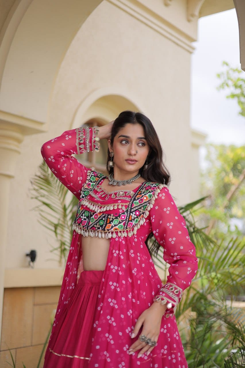 Bandhani Print with Kutchi Patche work Navratri Kurti